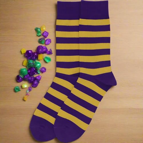 tiemart Men's Socks, One Pair (Dark Purple and Gold Striped) - Image 2
