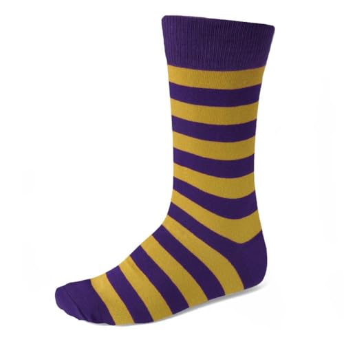 tiemart Men's Socks, One Pair (Dark Purple and Gold Striped) - Image 1
