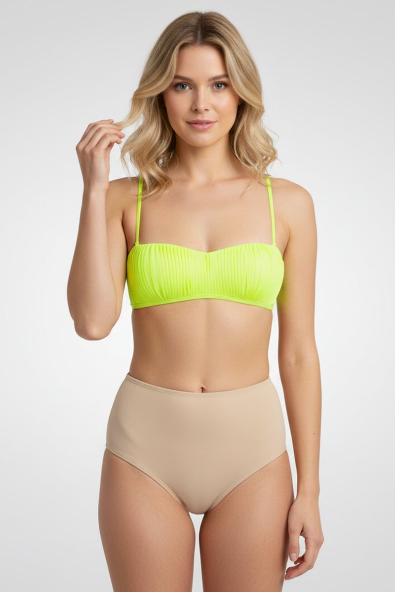 RIP CURL بلوزة بيكيني مبطنة ومجعدة للنساء، ليمون نيون - Image 1