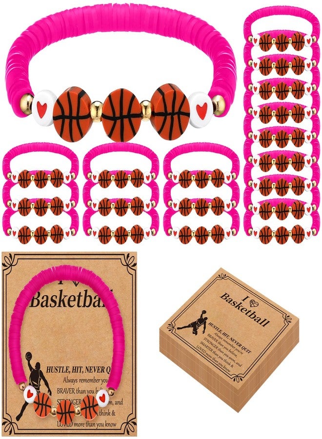 Ecation 20 Set Basketball Bracelets Basketball Gifts Sport Bracelets Team Gift Basketball Bead Bracelet with Inspirational Card for Sport Basketball Team Lovers Players Gifts, about 7.09 inches/ 18 cm - Image 1