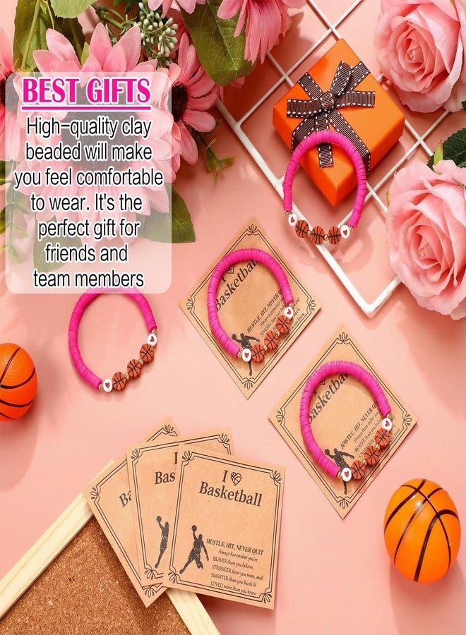 Ecation 20 Set Basketball Bracelets Basketball Gifts Sport Bracelets Team Gift Basketball Bead Bracelet with Inspirational Card for Sport Basketball Team Lovers Players Gifts, about 7.09 inches/ 18 cm - Image 2