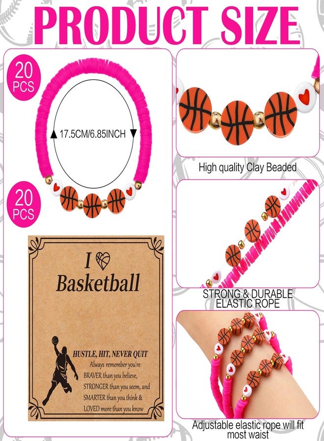 Ecation 20 Set Basketball Bracelets Basketball Gifts Sport Bracelets Team Gift Basketball Bead Bracelet with Inspirational Card for Sport Basketball Team Lovers Players Gifts, about 7.09 inches/ 18 cm - Image 3
