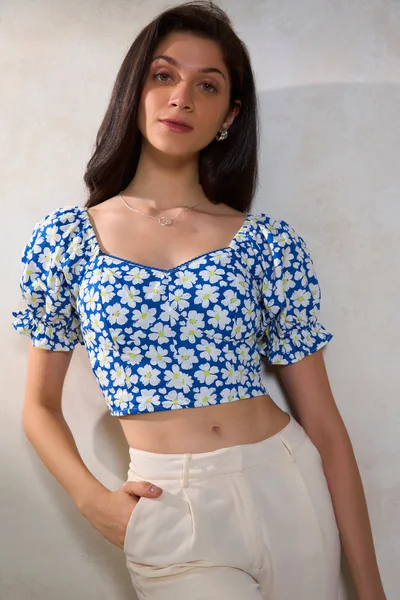 Virgio Cotton Floral Brunchwear Crop Tops for Women