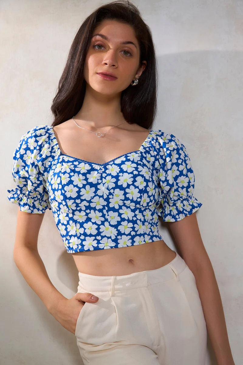 فيرجيو Cotton Floral Brunchwear Crop Tops for Women