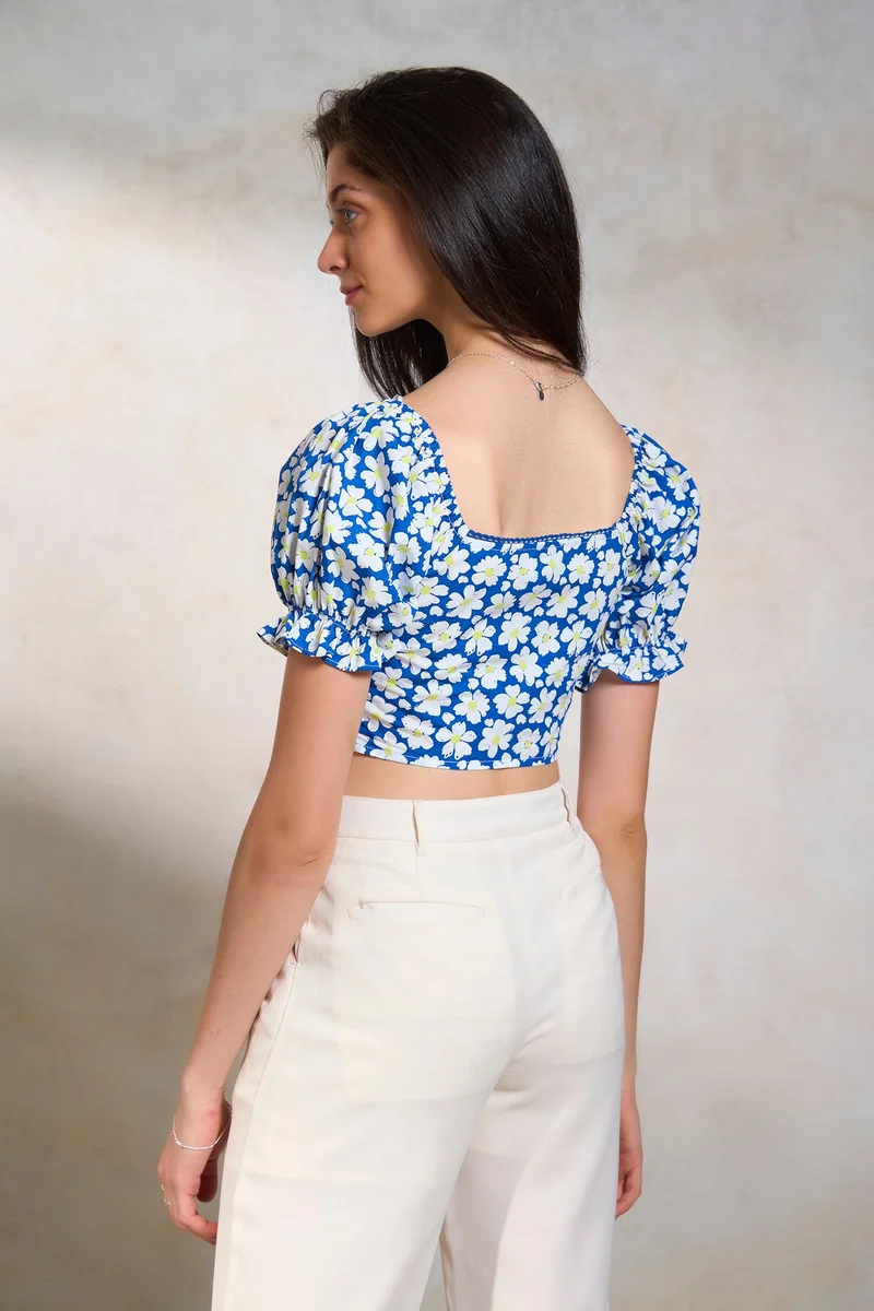 فيرجيو Cotton Floral Brunchwear Crop Tops for Women