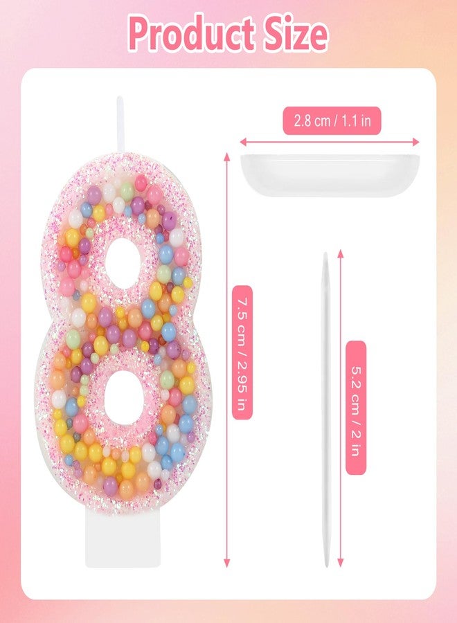 IDIJOLI Pastel Macaron 8th Birthday Candle Sweet Pink Number 8 Candle Cake Topper Cupcake Decorations for Girls and Women Party Decor Anniversary Celebrations Supplies - Image 3