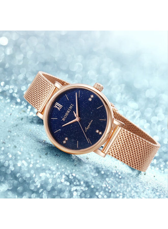Rossini Women'S Quartz Watch Waterproof Steel Strap Birthday Gift For Girlfriend National Watch Temperament Fashion Starry Sky Blue 517776 - Image 4