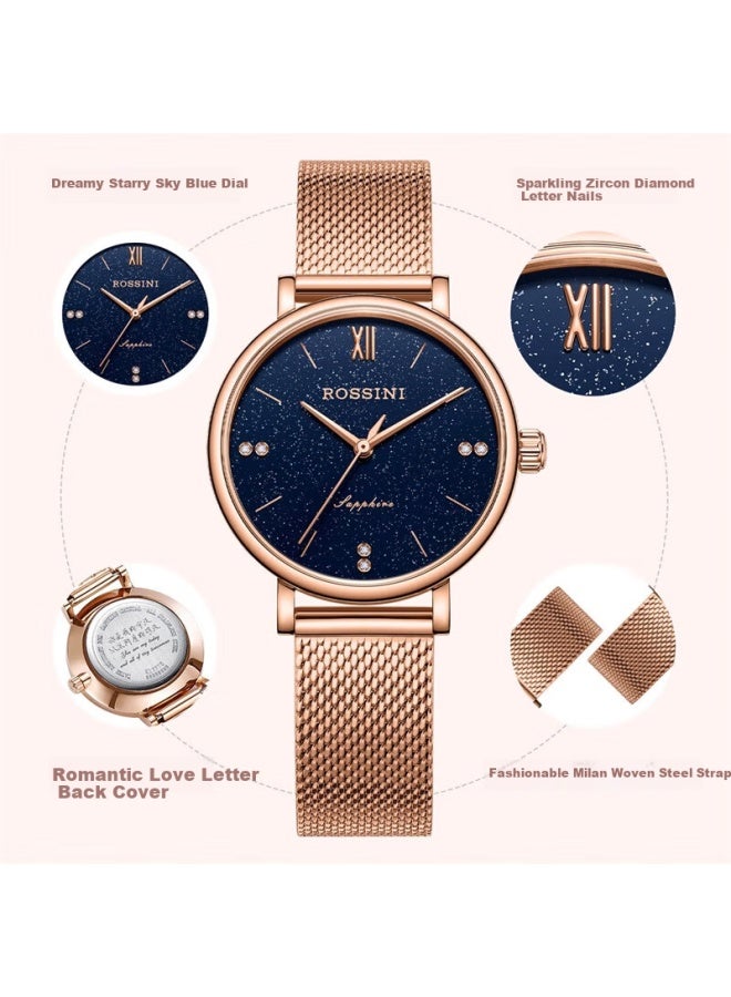 Rossini Women'S Quartz Watch Waterproof Steel Strap Birthday Gift For Girlfriend National Watch Temperament Fashion Starry Sky Blue 517776 - Image 3