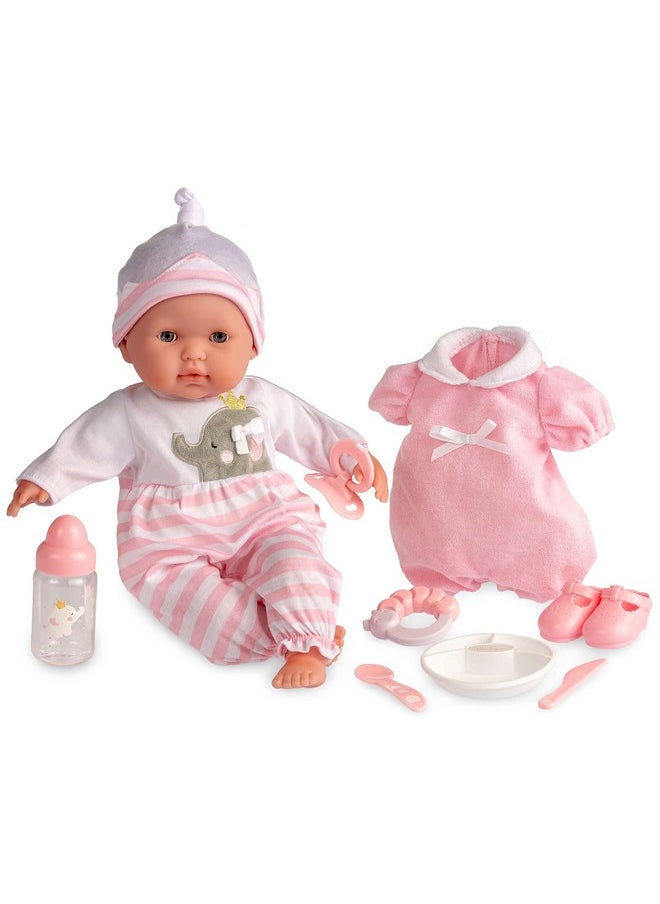 JC TOYS 15" Realistic Soft Body Baby Doll with Open/Close Eyes | JC Toys - Berenguer Boutique | 10 Piece Gift Set with Bottle, Rattle, Pacifier & Accessories | Pink | Ages 2+  - Image 1