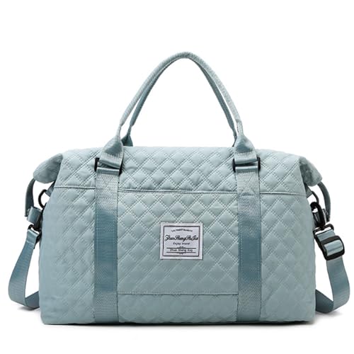 Keoferlo Quilted Travel Bag Overnight Gym Tote Duffel Carry On Blue Traveling Weekend Sports Bag for Women - Image 1