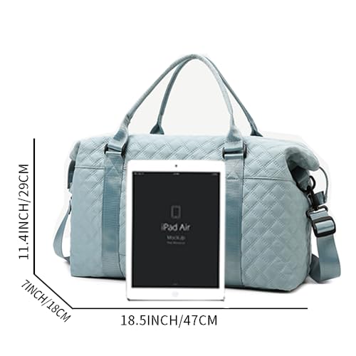 Keoferlo Quilted Travel Bag Overnight Gym Tote Duffel Carry On Blue Traveling Weekend Sports Bag for Women - Image 3