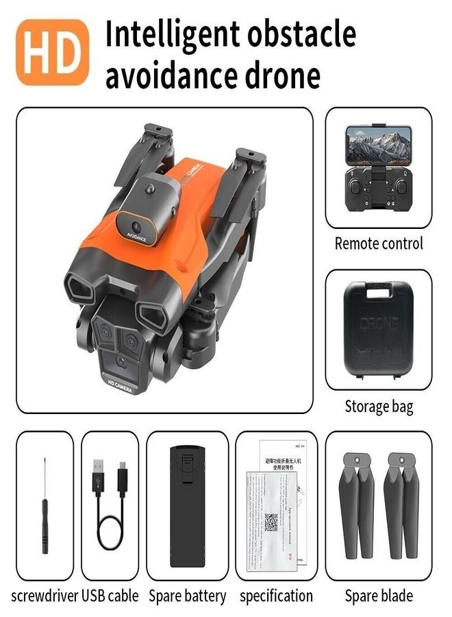 HD H12 Mini Drone Four-Sided Obstacle Avoidance Quadcopter Toy Beginner with one click takeoff, one click landing, Folding Design, orange colour, 4K HD - Image 1