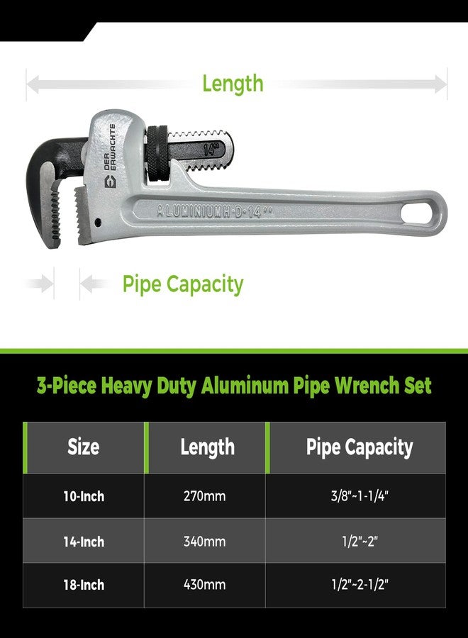 Der Erwachte 3-Piece Heavy Duty Aluminum Straight Pipe Wrench Set, 10", 14", 18", Adjustable Plumbing Wrench Set, Drop Forged, Exceed GGG standard - Image 2