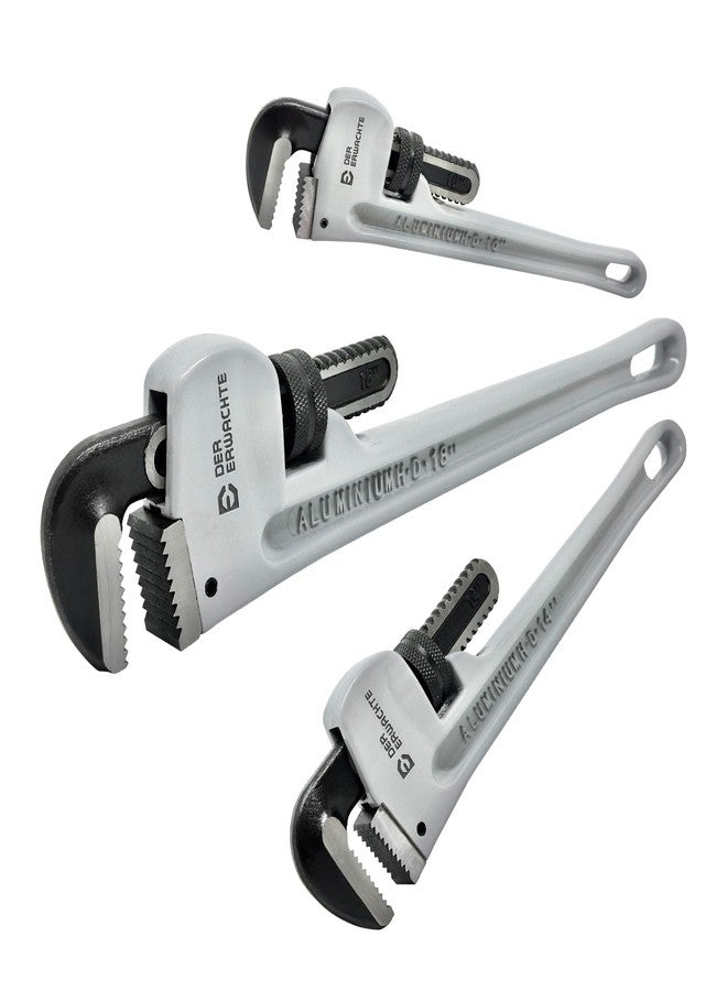 Der Erwachte 3-Piece Heavy Duty Aluminum Straight Pipe Wrench Set, 10", 14", 18", Adjustable Plumbing Wrench Set, Drop Forged, Exceed GGG standard - Image 1