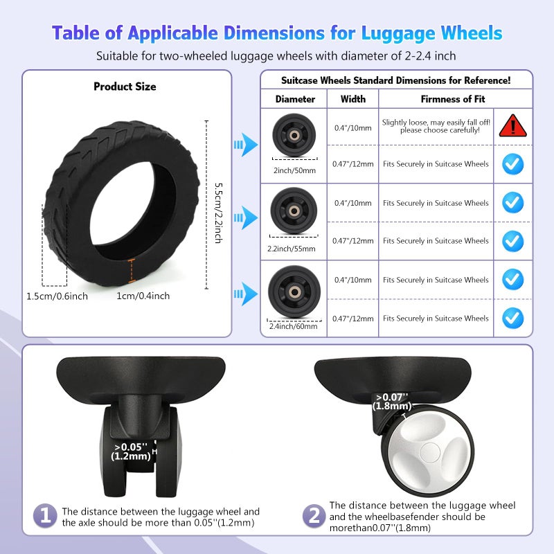 UMUST 8Pcs Luggage Wheel Covers,Silicone Suitcase Cover for 2-2.4'' Spinner Wheel, Carry On Luggage Wheels Protector,Upgrade Suitcase Wheels Protective,Essential Travel Accessoriesï¼ˆBlackï¼‰ - Image 3