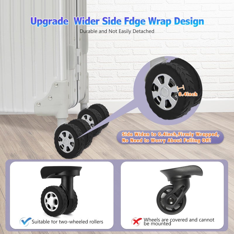 UMUST 8Pcs Luggage Wheel Covers,Silicone Suitcase Cover for 2-2.4'' Spinner Wheel, Carry On Luggage Wheels Protector,Upgrade Suitcase Wheels Protective,Essential Travel Accessoriesï¼ˆBlackï¼‰ - Image 4