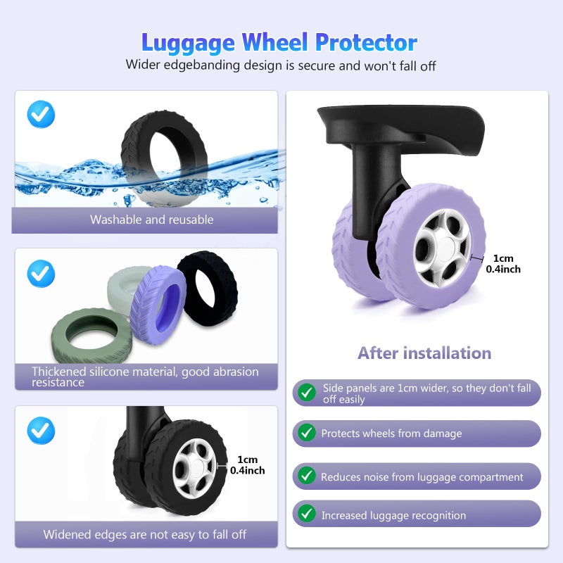 UMUST 8Pcs Luggage Wheel Covers,Silicone Suitcase Cover for 2-2.4'' Spinner Wheel, Carry On Luggage Wheels Protector,Upgrade Suitcase Wheels Protective,Essential Travel Accessoriesï¼ˆBlackï¼‰ - Image 5