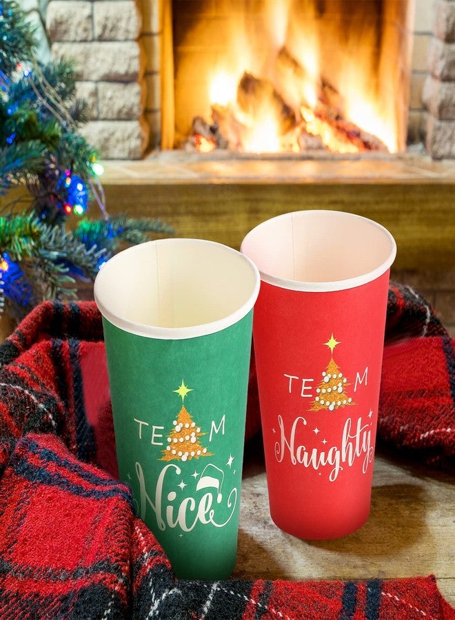 Funtery 60 Pcs 12 oz Christmas Paper Cups - Team Naughty or Nice Party Disposable Cups for Hot and Cold Beverages - Red Green Coffee Cup for Xmas Holiday Party Supplies - Image 3