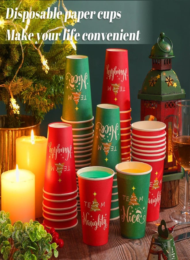 Funtery 60 Pcs 12 oz Christmas Paper Cups - Team Naughty or Nice Party Disposable Cups for Hot and Cold Beverages - Red Green Coffee Cup for Xmas Holiday Party Supplies - Image 5