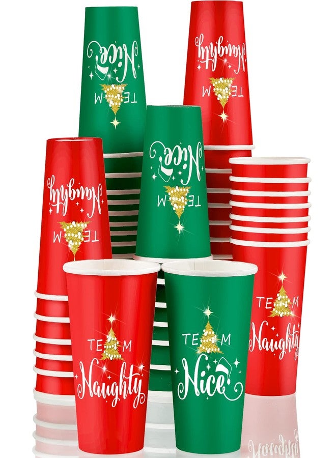 Funtery 60 Pcs 12 oz Christmas Paper Cups - Team Naughty or Nice Party Disposable Cups for Hot and Cold Beverages - Red Green Coffee Cup for Xmas Holiday Party Supplies - Image 1