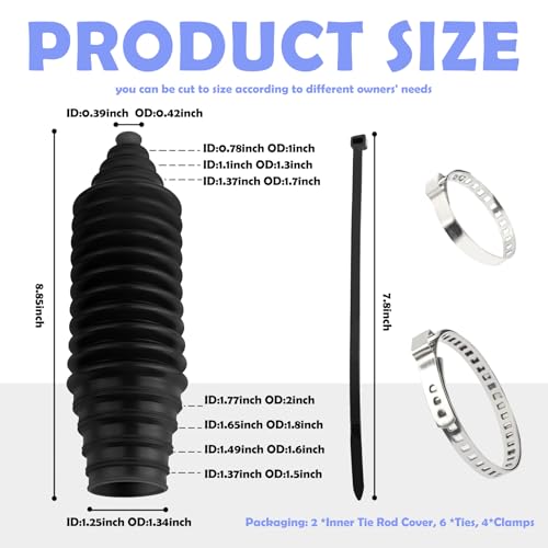 KIFIDAN Tie Rod Boot Kit with Pinion Bellow Cable Ties and Clamps,Waterproof & Dustproof Rack and Pinion Boot for Steering System Protection,Silicone Inner Tie Rod Boot Car Accessories (Black) - Image 2