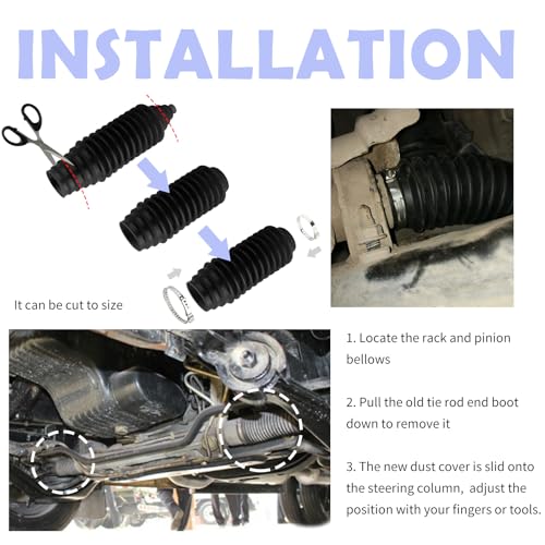 KIFIDAN Tie Rod Boot Kit with Pinion Bellow Cable Ties and Clamps,Waterproof & Dustproof Rack and Pinion Boot for Steering System Protection,Silicone Inner Tie Rod Boot Car Accessories (Black) - Image 5
