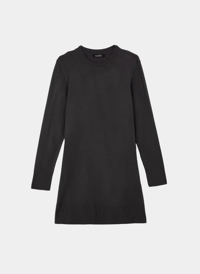 ديفاكتو DeFacto Regular Fit Crew Neck Side Slit Longline Tunic