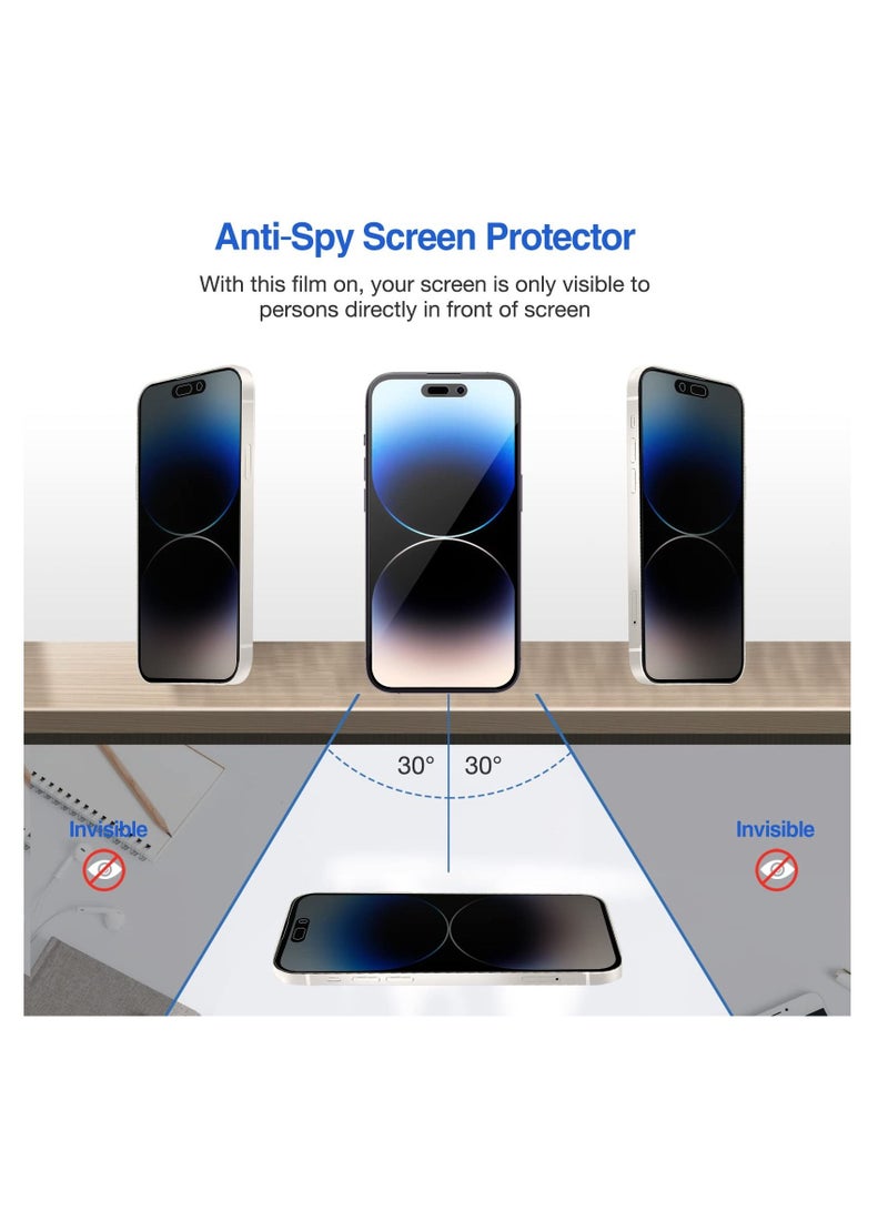 Procases 2 Pack Privacy Screen Protector for iPhone 14 Pro 2022 9H Anti Spy Dark Tempered Glass Screen Film Guard 6.1 Inch 2022 Case Friendly Bubble Free - Image 2
