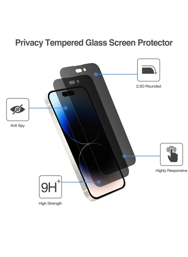 Procases 2 Pack Privacy Screen Protector for iPhone 14 Pro 2022 9H Anti Spy Dark Tempered Glass Screen Film Guard 6.1 Inch 2022 Case Friendly Bubble Free - Image 5