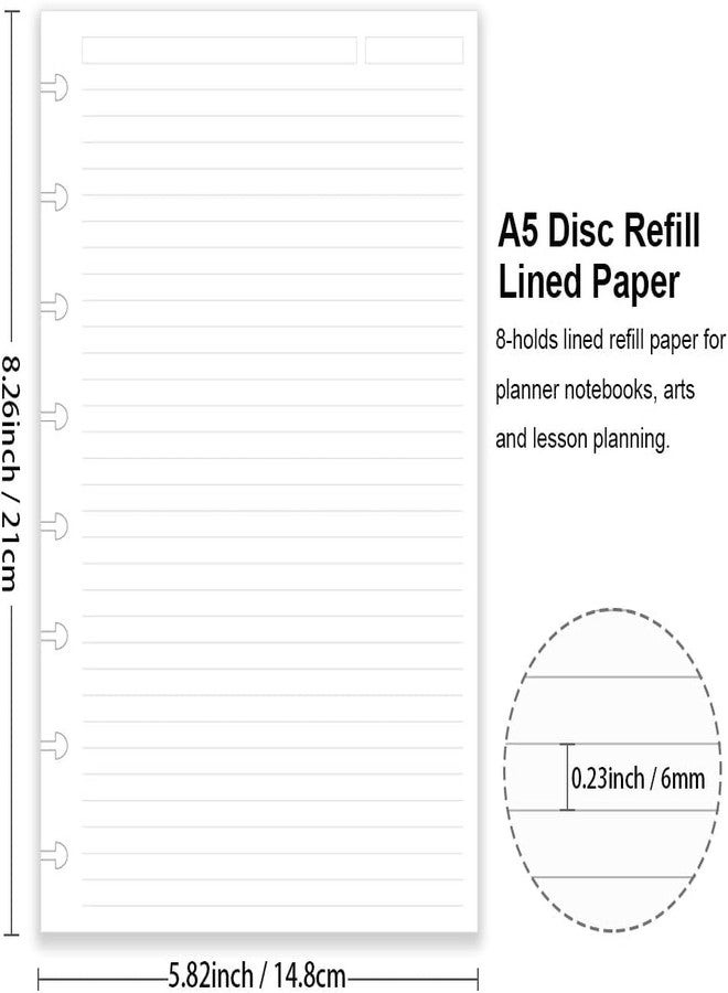 Nokingo Junior Size Discbound Refill Paper - 8 Discs Discbound Paper, Lined Arc Paper Refill, 100gsm, Disc Paper Refill, White Paper, 500 Sheets/1000 Pages, 5.8 X 8.25 in - Image 4