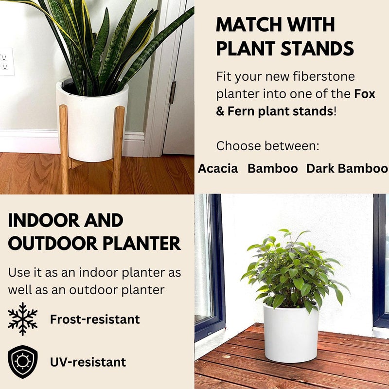 Fox & Fern 10 Inch Plant Pot with Hidden Saucer — Premium Lightweight Fiberstone Matte White Self Watering Planter with Seamless Saucer; Indoor & Outdoor Use; Weather Resistant & UV Resistant - Image 3