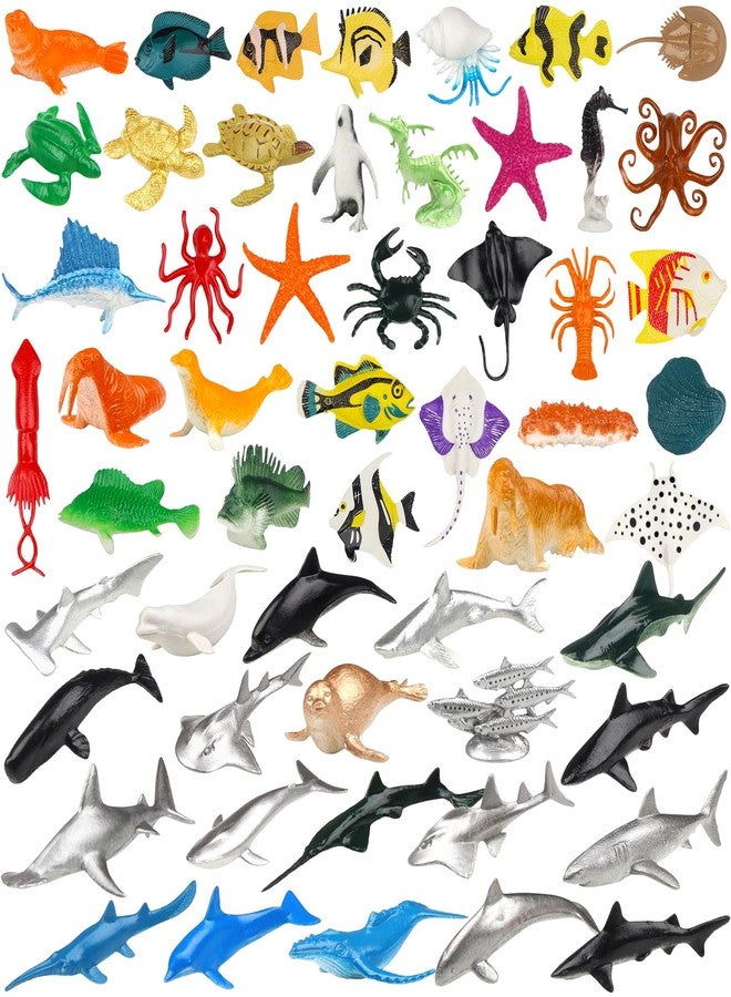 DOITEM 54 Pack Assorted Mini Vinyl Plastic Ocean Sea Animal Figures Toy Set, Realistic Under The Sea Life Figure Bath Gift for Child Educational Kids Party Cake Cupcake Topper - Image 1