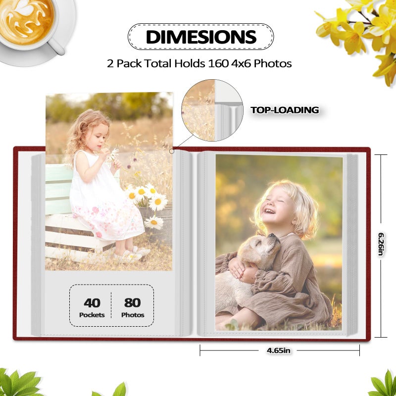 Popotop 2 Pack Photo Album 4x6 Pictures, Small Linen Slip-in Photo Albums Book for 80 Photos with 40 Pockets, Birthday Gifts for Women Mom Family Baby - Image 3