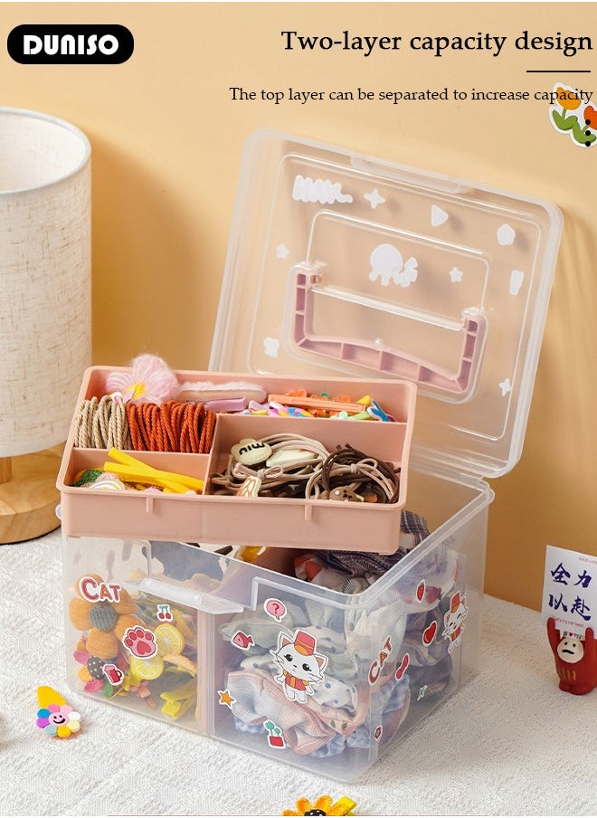 DUNISO - Clear Plastic Storage Box, Large Capacity Storage Box for Hair accessories and cosmetics, Multipurpose Stationery Storage Box with Handle, For Organizer Home Utility Box - Image 1