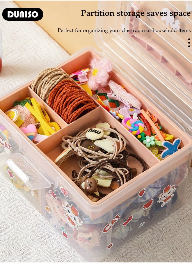 DUNISO - Clear Plastic Storage Box, Large Capacity Storage Box for Hair accessories and cosmetics, Multipurpose Stationery Storage Box with Handle, For Organizer Home Utility Box - Image 1