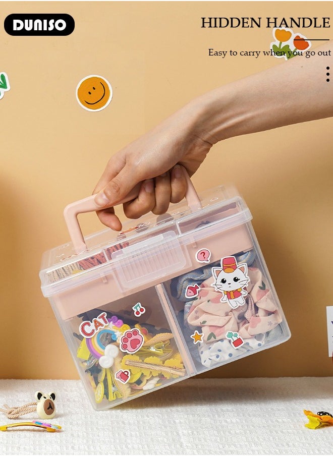 DUNISO - Clear Plastic Storage Box, Large Capacity Storage Box for Hair accessories and cosmetics, Multipurpose Stationery Storage Box with Handle, For Organizer Home Utility Box - Image 1