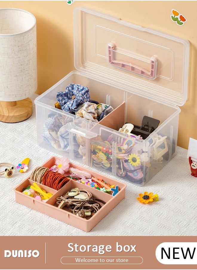 DUNISO - Clear Plastic Storage Box, Large Capacity Storage Box for Hair accessories and cosmetics, Multipurpose Stationery Storage Box with Handle, For Organizer Home Utility Box - Image 1