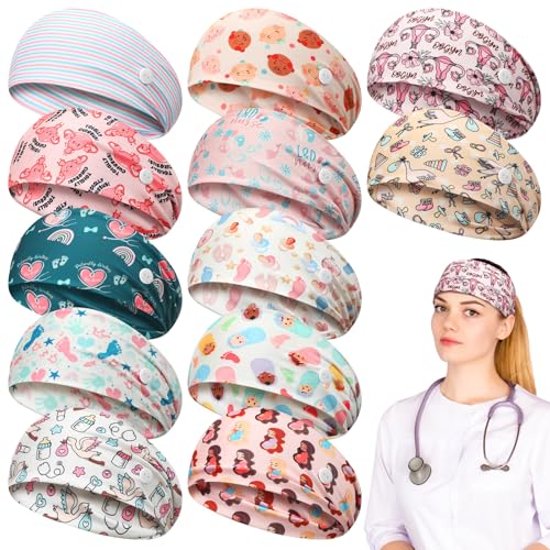 Yearntown 12 Pcs Labor and Delivery Nurse Headbands for Women Non Slip Nursing Headband with Button for Mask Work Accessories Ear Protection Hair Band Gift for Nicu Obstetrics Nurse DoctorInterest - Image 1