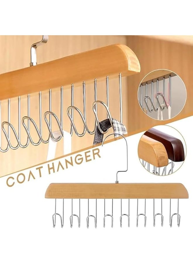 علاقة ملابس خشبية متعددة الوظائف بـ 8 خطافات من الفولاذ المقاوم للصدأ، متعددة الألوان، 3 قطع - Image 2