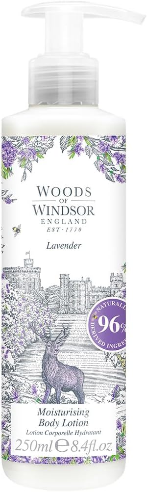 Woods of Windsor Body Lotion Floral Body Moisturizer for Women with Notes of Patchouli and Musk Fast Absorbing Body Cream to Help Soften and Moisturize Skin Lavender Scent 250ml