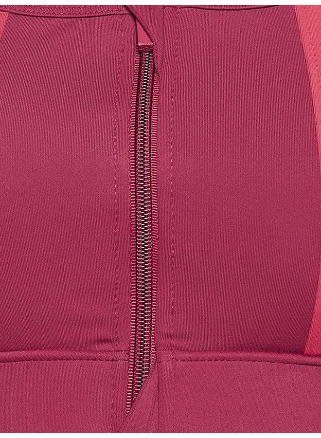 Clovia Women's Medium Impact Padded Colourblocked Racerback Sports Bra with Front Zipper (BRS051P09_Maroon_XXL)-2XL - Image 5