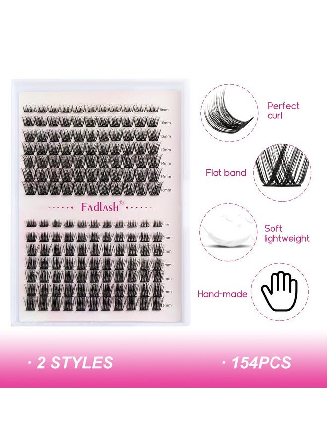 FADLASH - Lash Clusters Diy Eyelash Extensions 154 Clusters Lashes D Curl 0.07 Natural Individual Lash Extensions Mixed Tray False Eyelashes Soft & Strong Thin Band Diy At Home (F20+F210.07D 816Mm) - Image 1