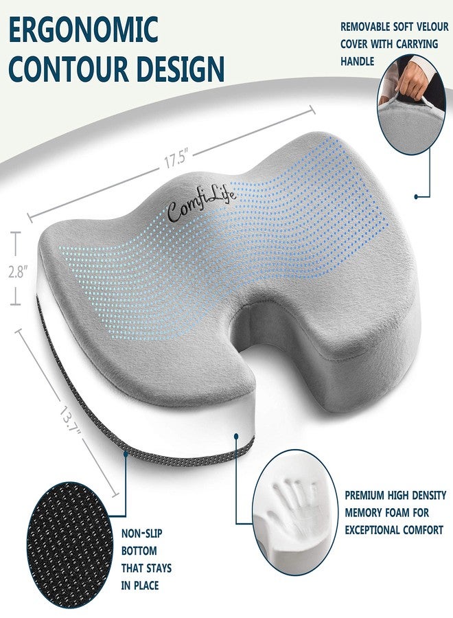 ComfiLife Premium Comfort Seat Cushion - Non-Slip Orthopedic 100% Memory Foam Coccyx Cushion for Tailbone Pain - Cushion for Office Chair Car Seat - Back Pain & Sciatica Relief (Gray) - Image 3