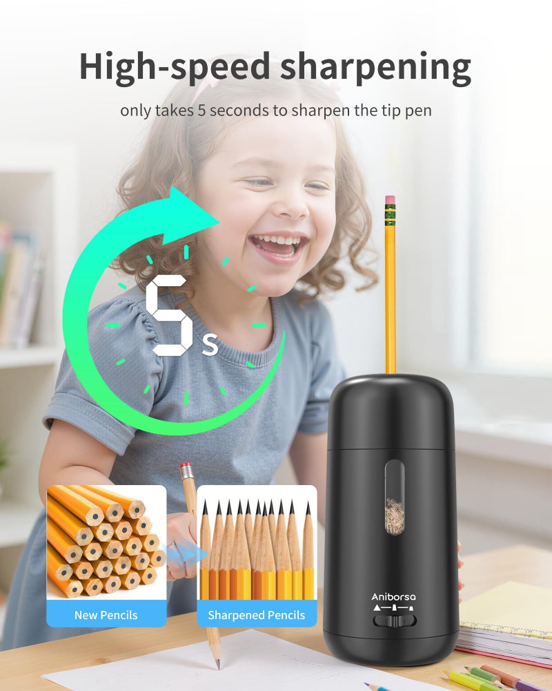 Aniborsa Automatic Electric Pencil Sharpener - Auto Feed, Auto Stop & Auto Eject, Rechargeable for Classroom, Home, School, Office, Black - Image 4