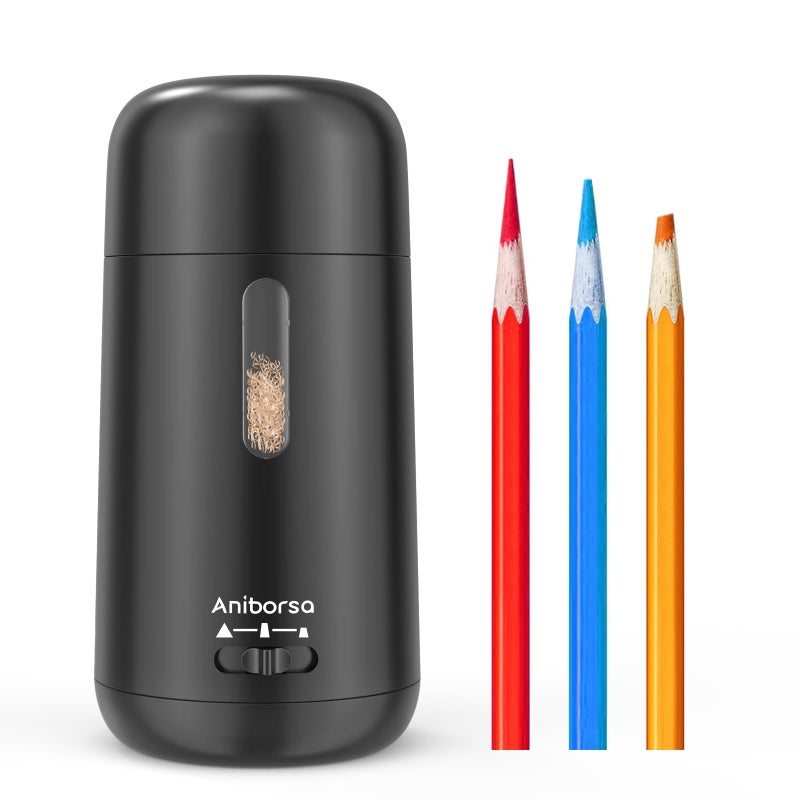 Aniborsa Automatic Electric Pencil Sharpener - Auto Feed, Auto Stop & Auto Eject, Rechargeable for Classroom, Home, School, Office, Black - Image 1