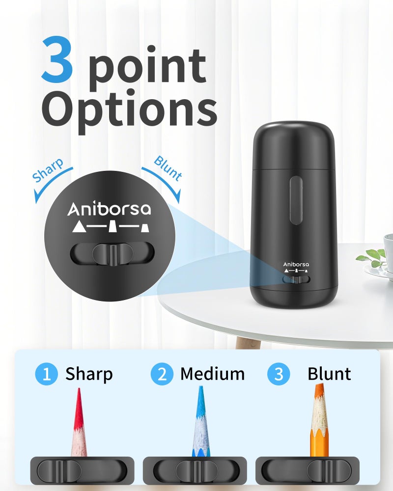 Aniborsa Automatic Electric Pencil Sharpener - Auto Feed, Auto Stop & Auto Eject, Rechargeable for Classroom, Home, School, Office, Black - Image 5