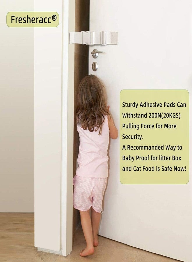 FresherAcc Child Proof Door Lock Latch with Adjustable Strap for Cat Litter Box Room, Cats Enter Easily But No Kids (2 Packs) Reusable Baby Safety Lock, Install in Seconds On Door Frame Only (White) - Image 3
