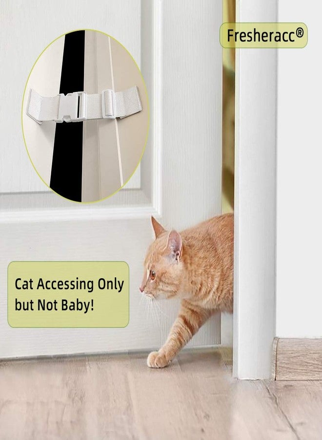 FresherAcc Child Proof Door Lock Latch with Adjustable Strap for Cat Litter Box Room, Cats Enter Easily But No Kids (2 Packs) Reusable Baby Safety Lock, Install in Seconds On Door Frame Only (White) - Image 2