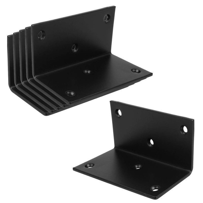 eoere 6 Pcs Steel L Right Angle Bracket 4"" X 2"" Metal Joint  Thickness 3Mm  Max Load 132Lb  Corner Brace For Wood Shelves  Furniture  Cabinet(Black)  Screws Not Included - Image 3