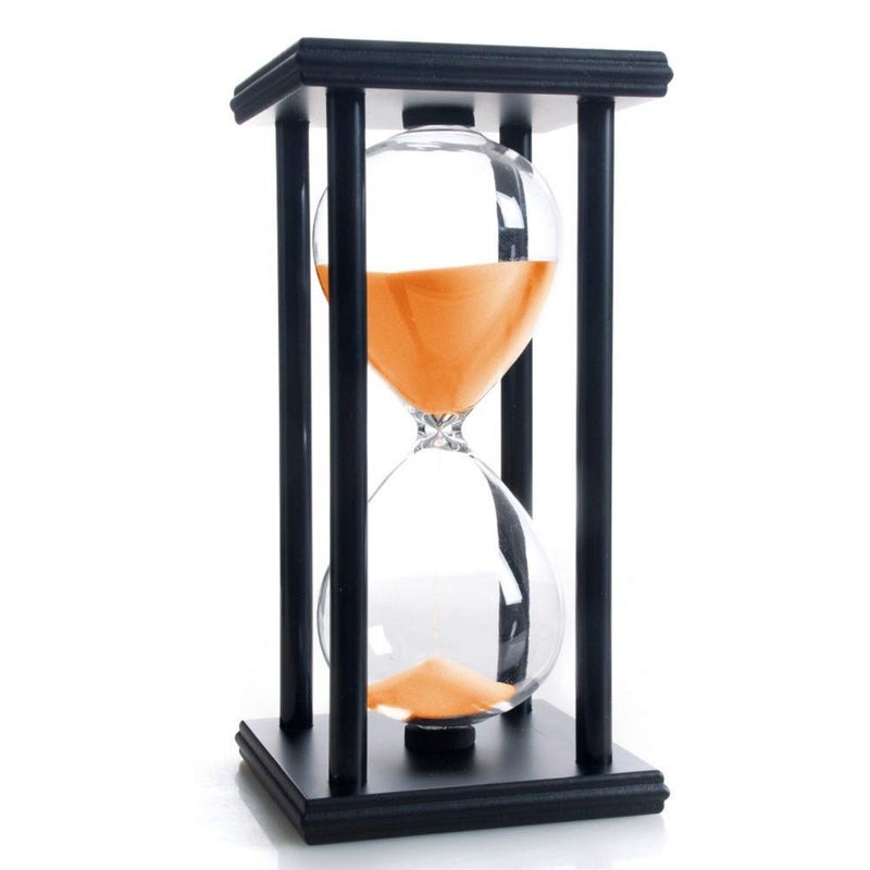 Hourglass 60 Minutes Orange Sand Timer Black Wooden Frame Sandglass